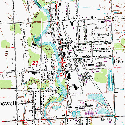 Topographic Map of Croswell United Methodist Church, MI
