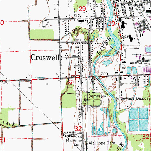 Topographic Map of Croswell Wesleyan Church, MI