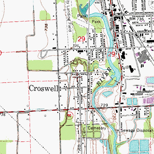 Topographic Map of Croswell Community Church, MI