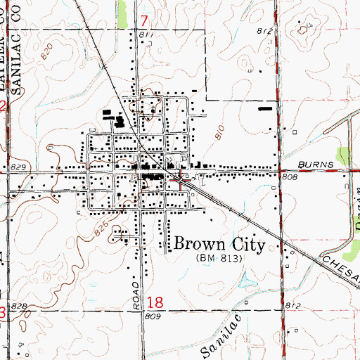 Topographic Map of Brown City Station, MI