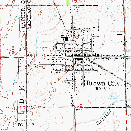 Topographic Map of Brown City United Methodist Church, MI