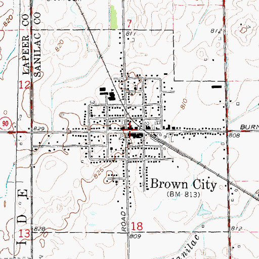 Topographic Map of Brown City Public Library, MI