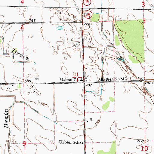 Topographic Map of Urban Post Office (historical), MI