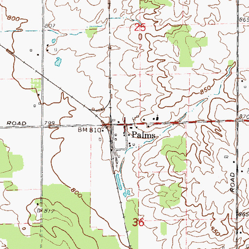Topographic Map of Palms Post Office, MI