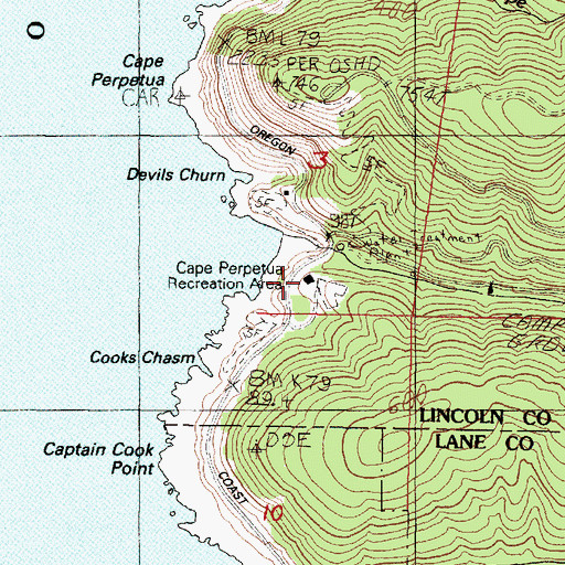 Topographic Map of Cape Perpetua Visitor Center, OR