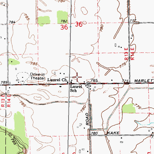 Topographic Map of Laurel Post Office (historical), MI