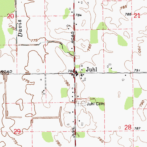 Topographic Map of Juhl Post Office (historical), MI