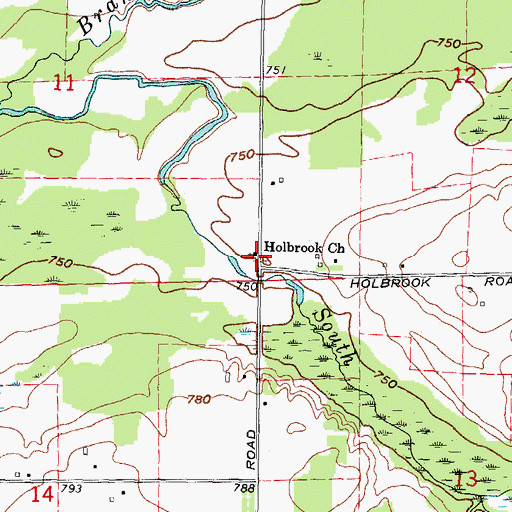 Topographic Map of Holbrook Post Office (historical), MI
