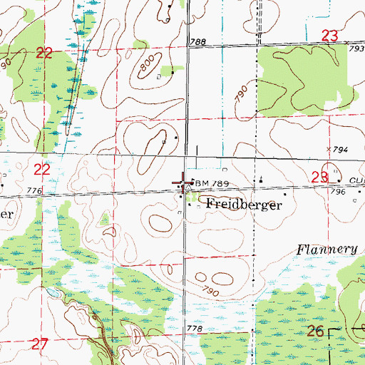 Topographic Map of Freiburgers Post Office (historical), MI