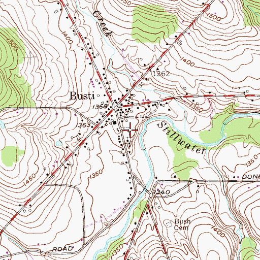Topographic Map of Busti Cemetery, NY