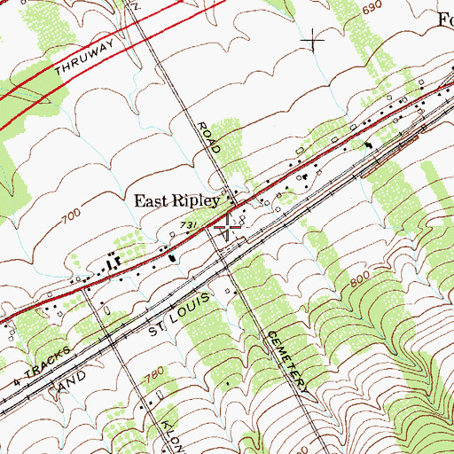 Topographic Map of East Ripley Cemetery, NY