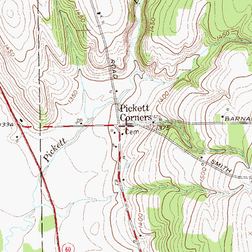 Topographic Map of Picketts Corner Cemetery, NY