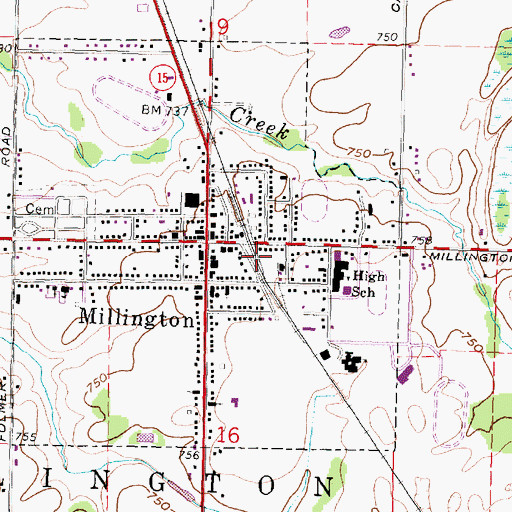 Topographic Map of Millington Station, MI