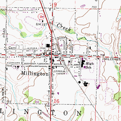 Topographic Map of Millington Township Library, MI