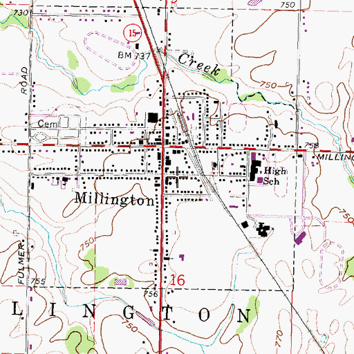 Topographic Map of Millington Baptist Church, MI