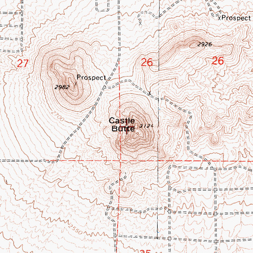 Topographic Map of Castle Butte, CA
