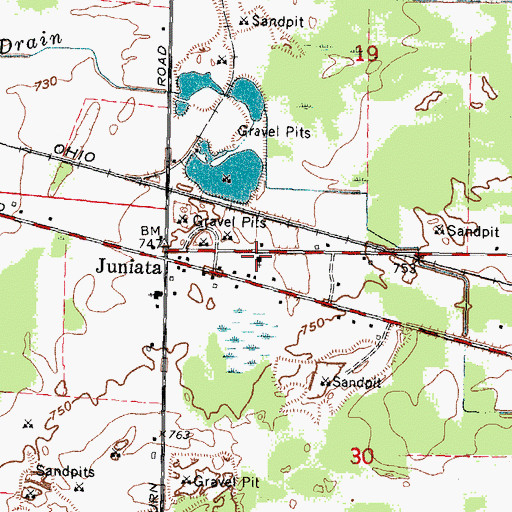 Topographic Map of Cass River Bible Church, MI