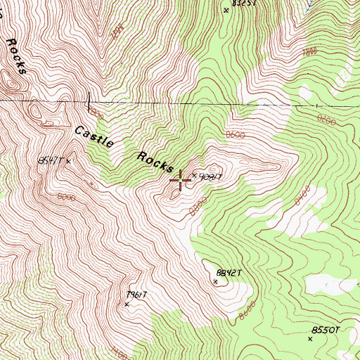 Topographic Map of Castle Rocks, CA