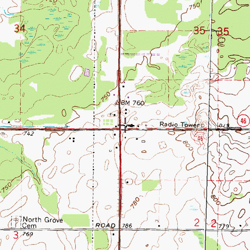 Topographic Map of Cross Roads Community of Christ Church, MI