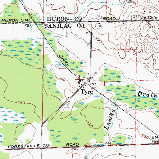 Topographic Map of Tyre Station, MI
