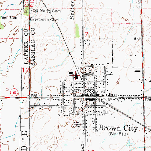 Topographic Map of Brown City Community School, MI