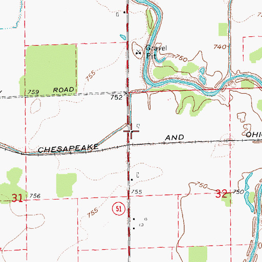 Topographic Map of Bridge Hampton Township Hall, MI