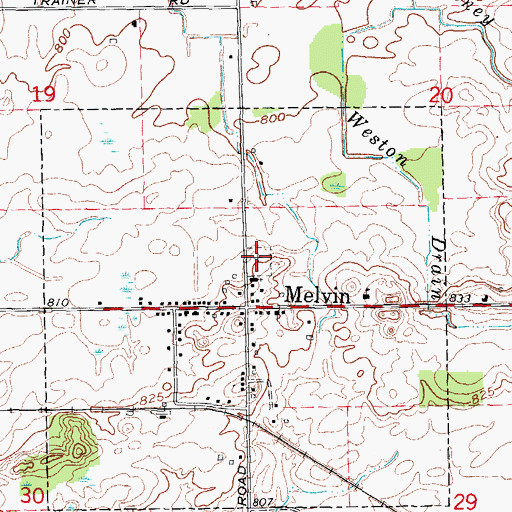 Topographic Map of Melvin Cemetery, MI