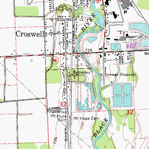 Topographic Map of Croswell Village Cemetery, MI