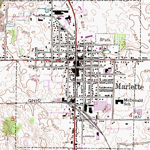 Topographic Map of Marlette District Library Historical Marker, MI