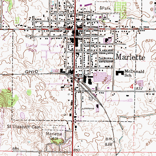 Topographic Map of Flint and Pere Marquette Railroad Depot Historical Marker, MI
