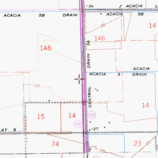 Topographic Map of Central Drain Three A, CA