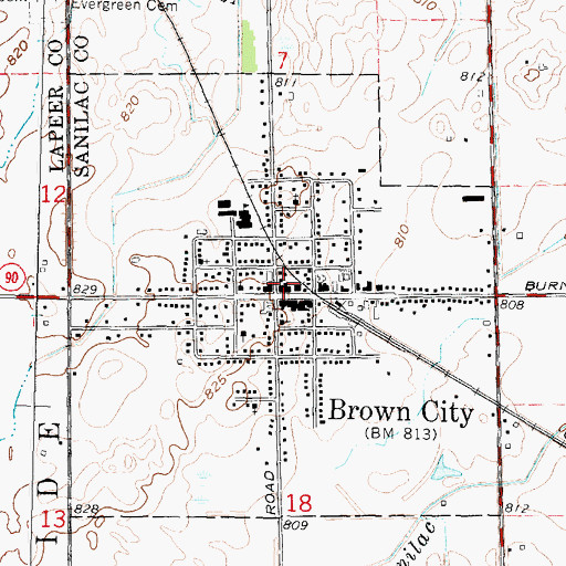 Topographic Map of Brown City Banner Historical Marker, MI