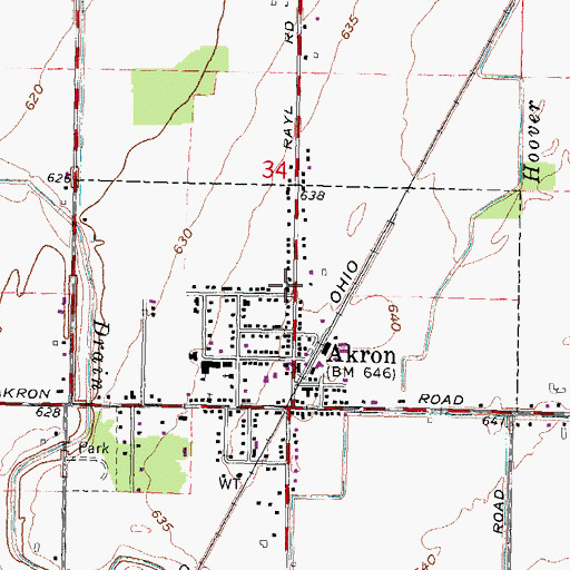 Topographic Map of Akron Community Church of God, MI