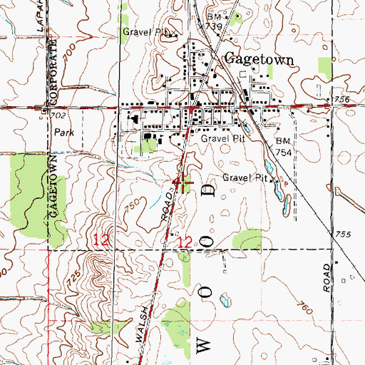 Topographic Map of Gagetown Cemetery, MI