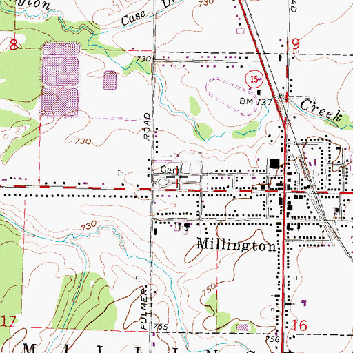 Topographic Map of Millington Cemetery, MI