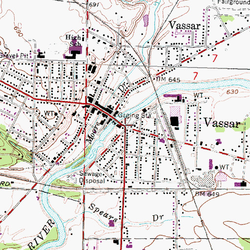 Topographic Map of Vassar's Logging Era Historical Marker, MI