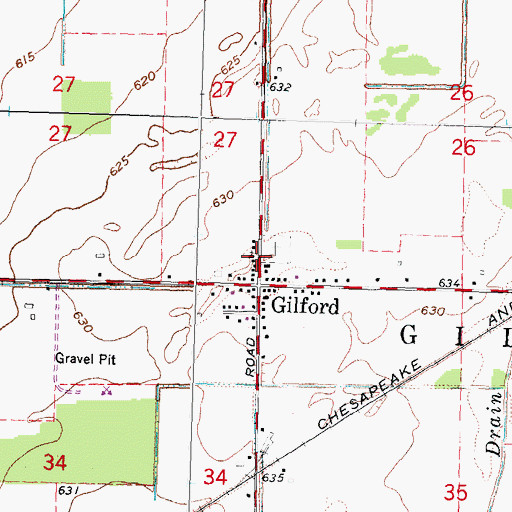 Topographic Map of Gilford United Methodist Church Historical Marker, MI