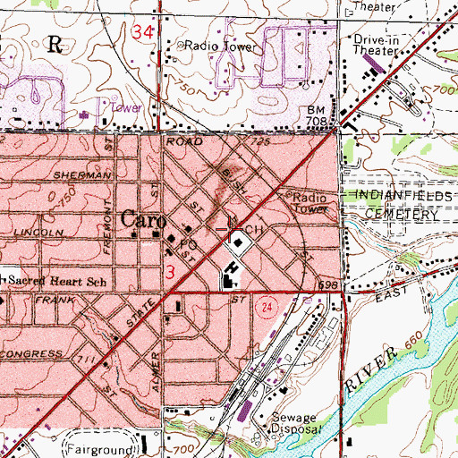 Topographic Map of Tuscola County Courthouse Historical Marker, MI
