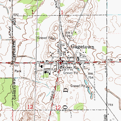 Topographic Map of Gagetown Post Office, MI