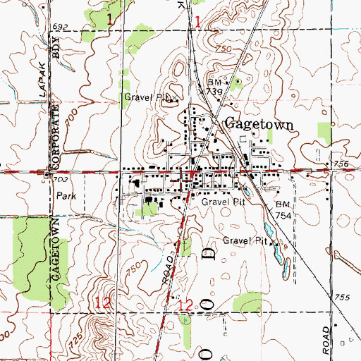 Topographic Map of Gagetown Village Hall, MI
