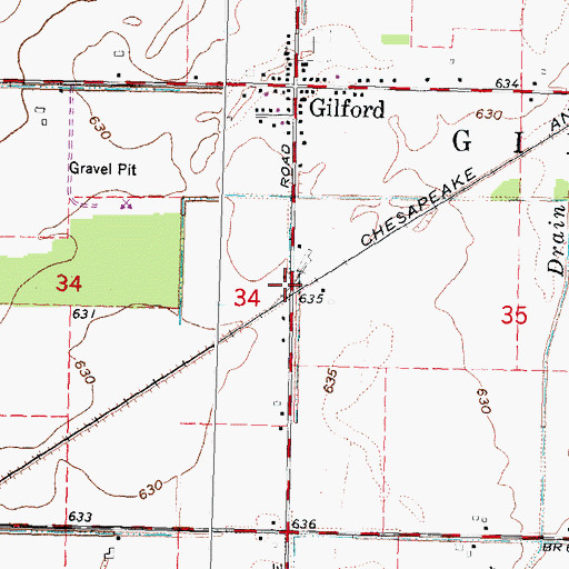 Topographic Map of Gilford Station, MI