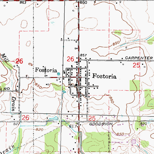 Topographic Map of Fostoria Post Office, MI