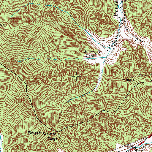 Topographic Map of Brush Mountain, KY