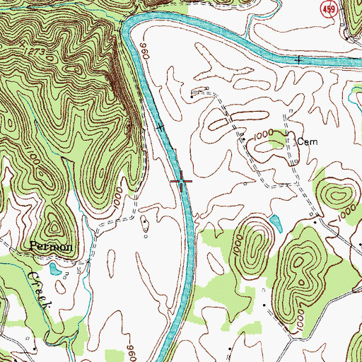 Topographic Map of Mackey Bend Ferry (historical), KY