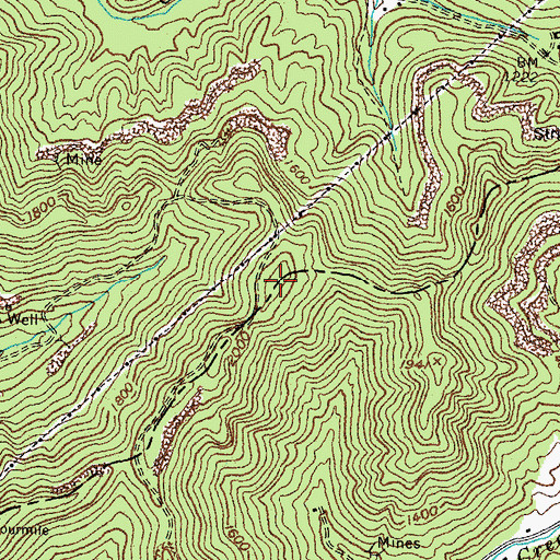 Topographic Map of Mocking Bird Branch (historical), KY