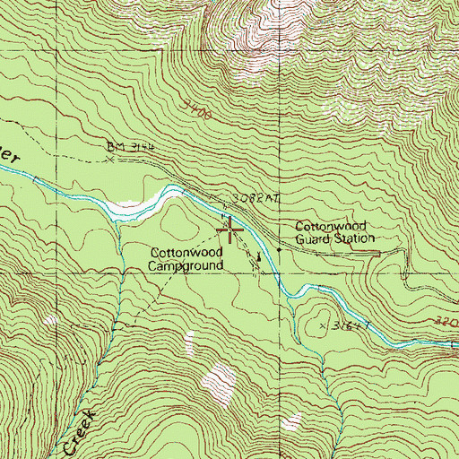 Topographic Map of Cottonwood Campground, WA