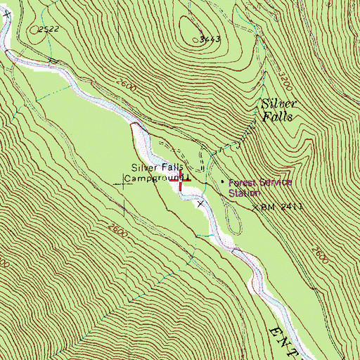 Topographic Map of Silver Falls Forest Service Station, WA