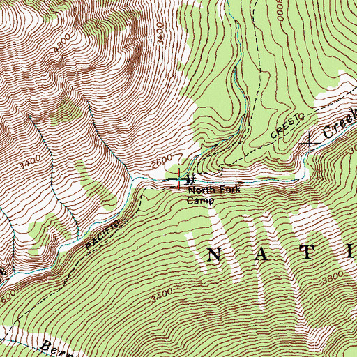 Topographic Map of North Fork Bridge Creek Trail, WA