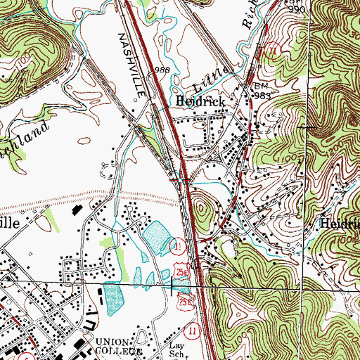 Topographic Map of Heidrick Railroad Station (historical), KY