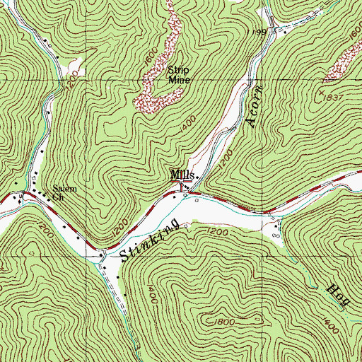 Topographic Map of Mills Post Office (historical), KY